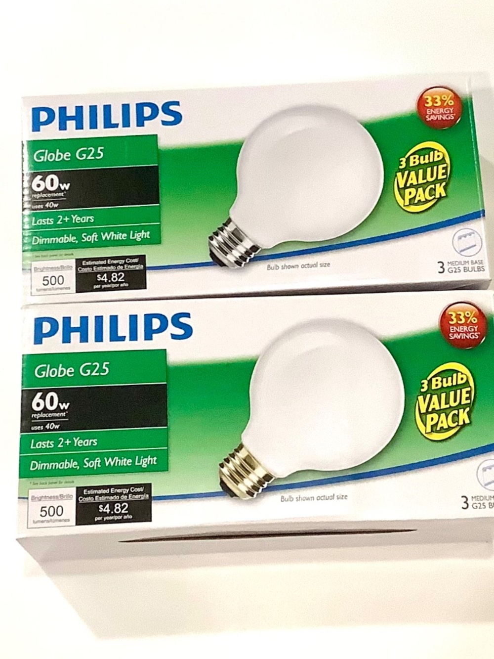 Philips 40-Watt Equivalent G25 White Globe Light Bulbs